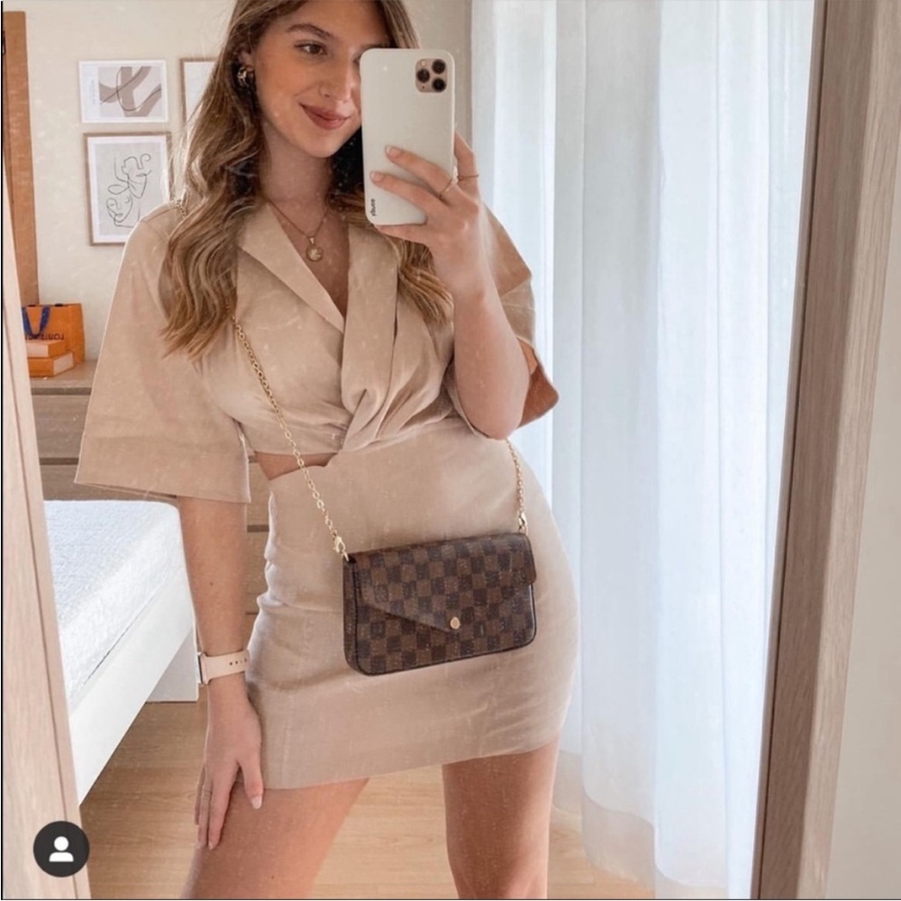 ZARA Blogger Favorite Linen Blend Sand Cut Out Mini Dress Size Small